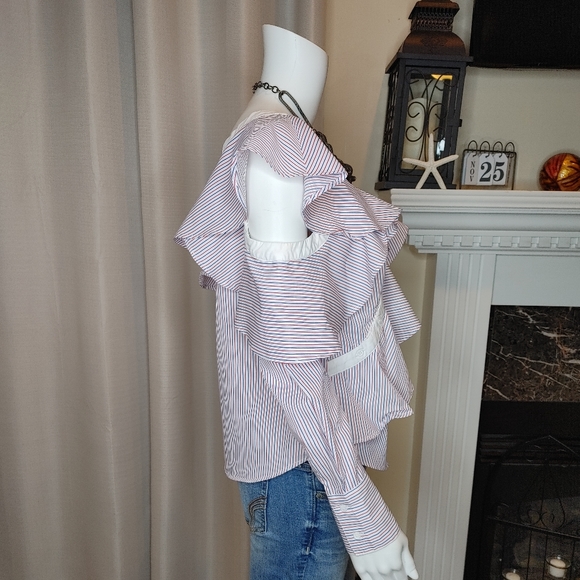 ENGLISH FACTORY STRIPES ASYMMETRICAL SHIRT S - Picture 8 of 14